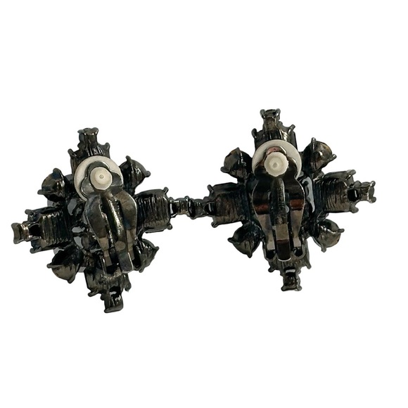 GIVENCHY Vintage Signed 80s AB Crystal Geometric Runway Clip On Earrings - Picture 4 of 6